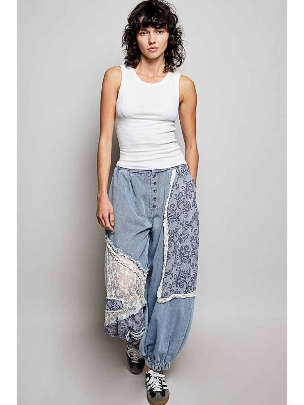 POL Bluebell Manor Patchwork Joggers in Denim - Picture 6 of 9